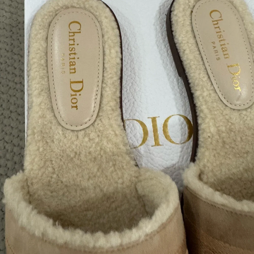 Dior Beige Shearling Slide Loafers - Picture 3 of 8